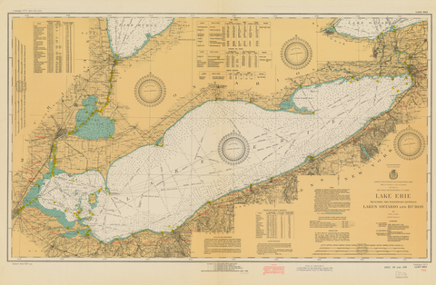 Print of Lake Erie Including The Waterways Between Lakes Ontario And Huron  Poster on Vintage Visualizations