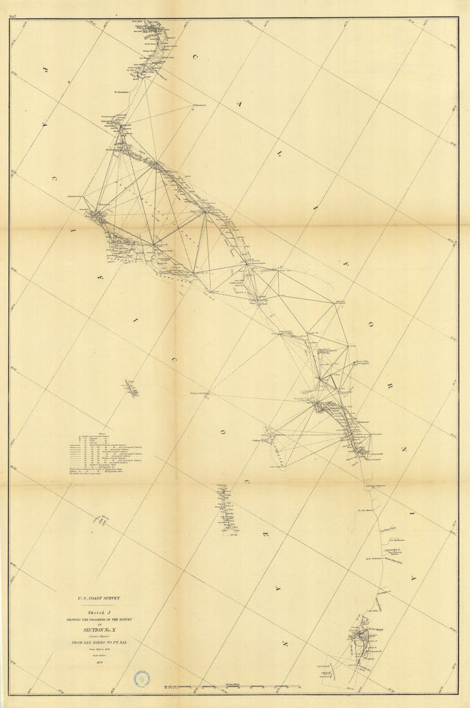 Sketch J Showing The Progress Of The Survey In Section Number 10 From San Diego To Point Sal From 1850 To 1875, Lower Sheet
