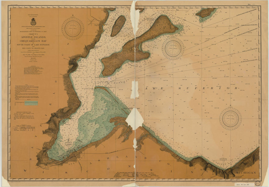 Chart No.2 Of Apostle Islands, Including Chequamegon Bay And South Coast Of Lake Superior From Red Cliff To Oronto Bay.