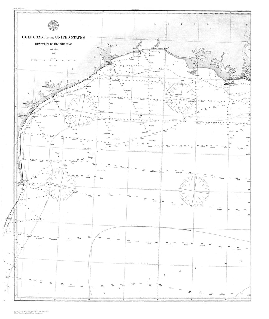 Navigation Chart Of The Gulf Coast Of The Us, Key West To Rio Grande