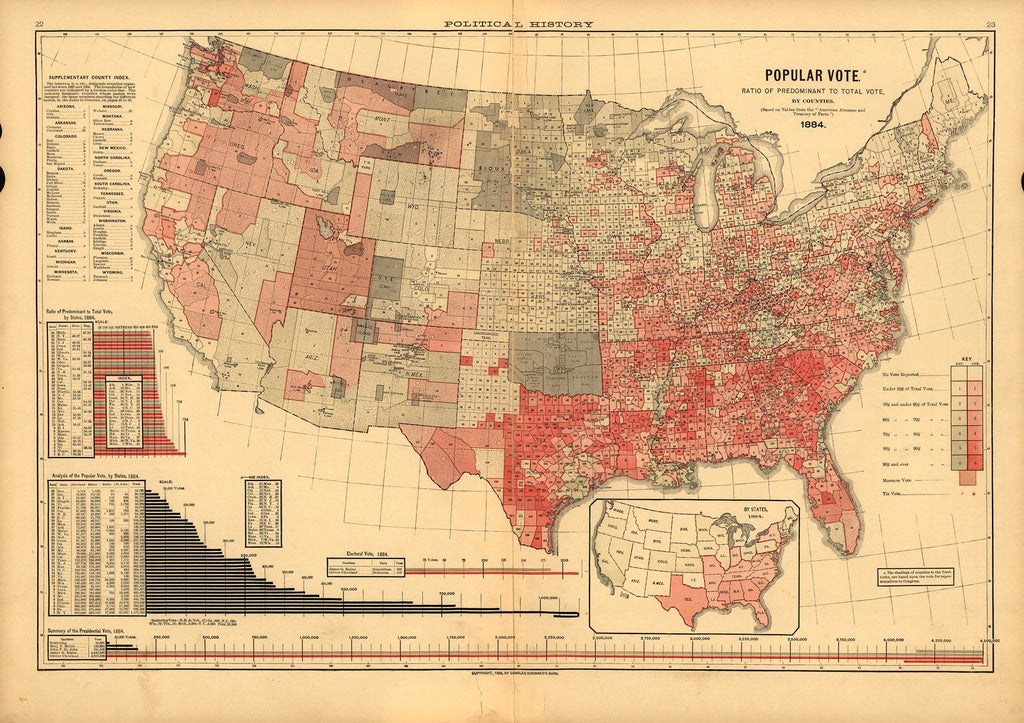 Popular Vote Map: 1884 (Grover Cleveland v. James Blaine)