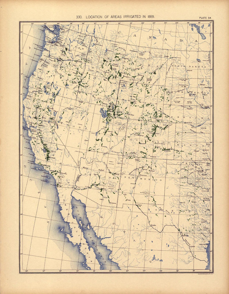 Location of areas irrigated in 1889